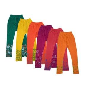 pack of 6 floral print leggings with elasticated waist