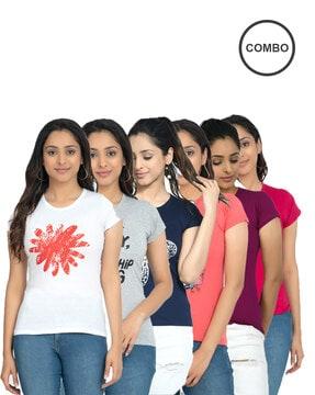 pack of 6 graphic print crew-neck t-shirts