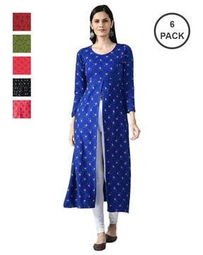 pack of 6 printed straight kurtis & tunics