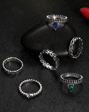 pack of 6 stone-studded rings