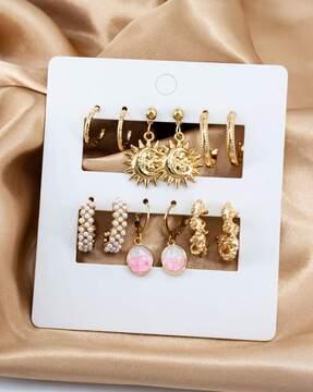 pack of 6 women gold-plated hoop earrings