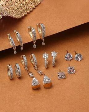 pack of 8 stone-studded earrings