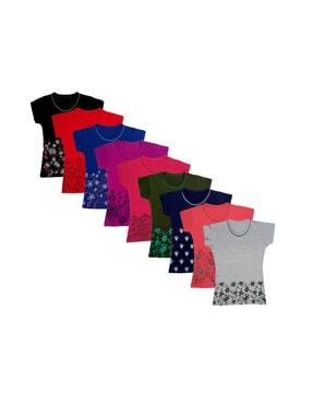 pack of 9 round-neck t-shirt with floral accent