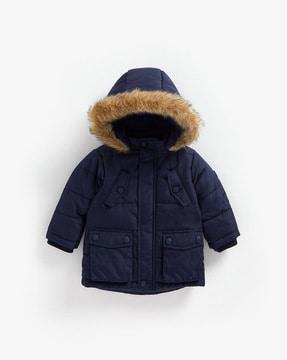 padded fur-lined hooded jacket
