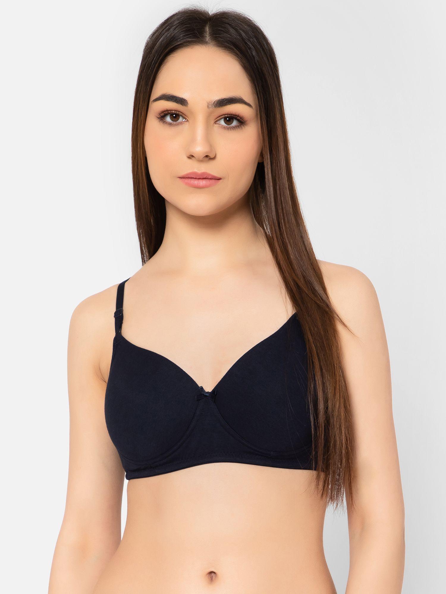 padded non-wired demi cup multiway t-shirt bra in navy - cotton