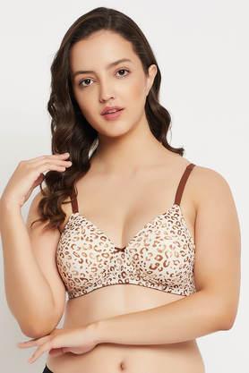 padded non-wired full cup animal print t-shirt bra in cream colour - natural