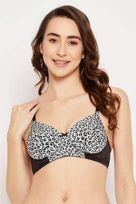 padded non-wired full cup animal print t-shirt bra in white - white