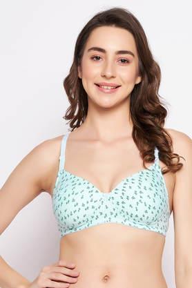 padded non-wired full cup floral print multiway t-shirt bra in baby blue - cotton - blue