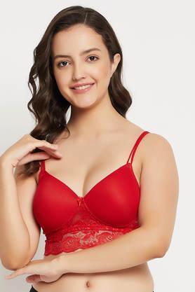 padded non-wired full cup longline bralette in red - lace - red