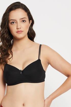 padded non-wired full cup self-striped t-shirt bra in black - black