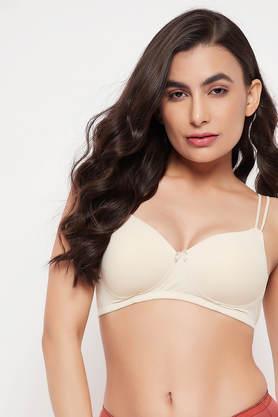 padded non-wired full cup self-striped t-shirt bra in off-white - natural