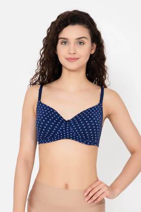 padded non-wired full cup star print multiway t-shirt bra in navy - cotton - blue