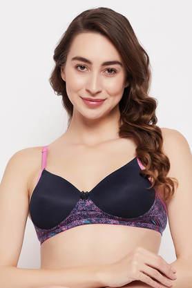padded non-wired full cup t-shirt bra in navy blue - blue