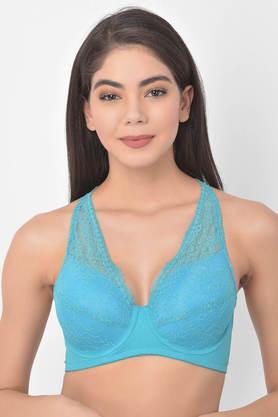 padded underwired demi cup halter-neck bridal bralette in turquoise - lace - blue