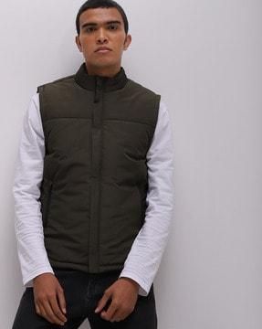 padded zip-front gillet with zipper pockets