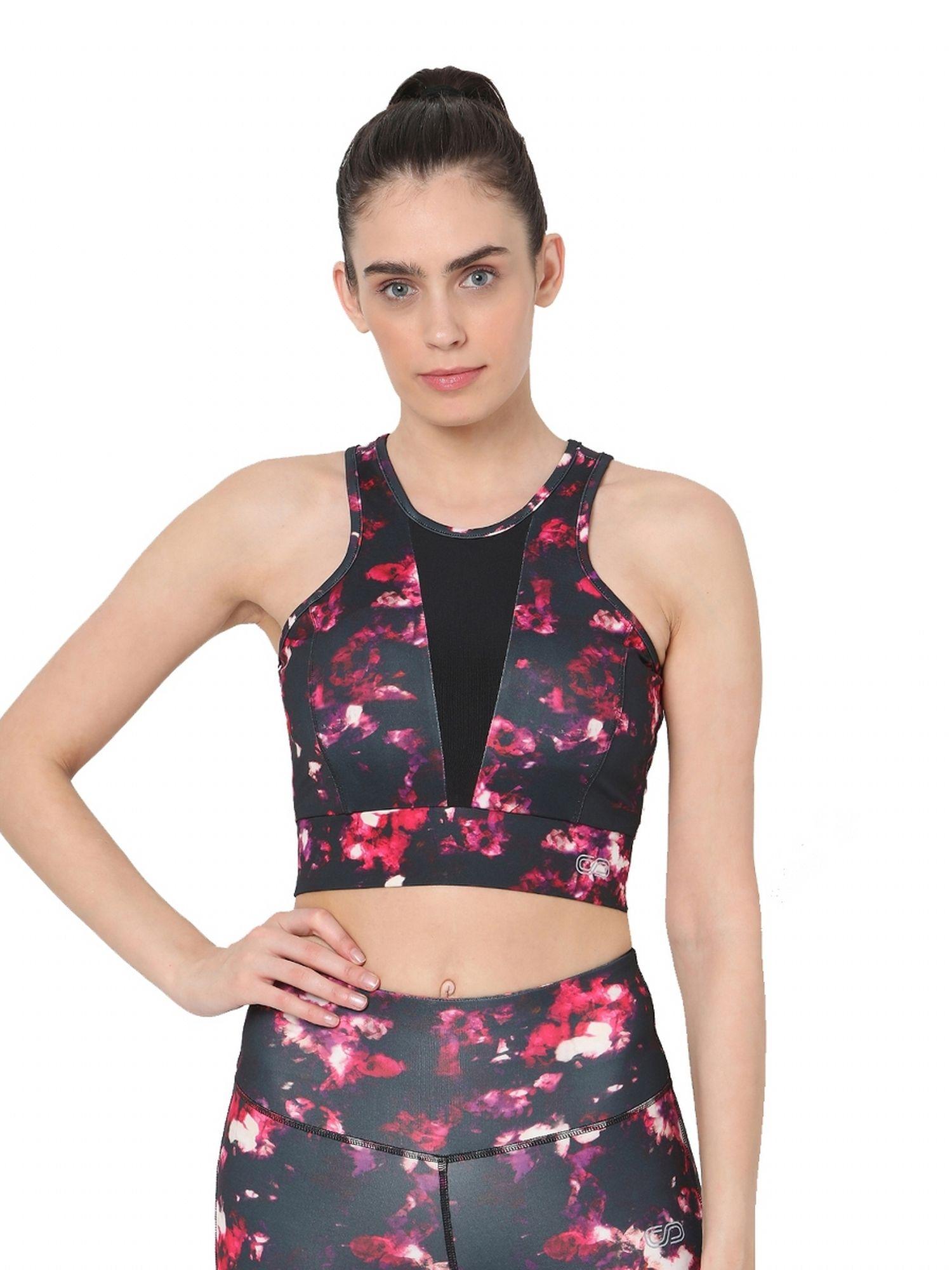 padded biker crop top blossom - multi-color