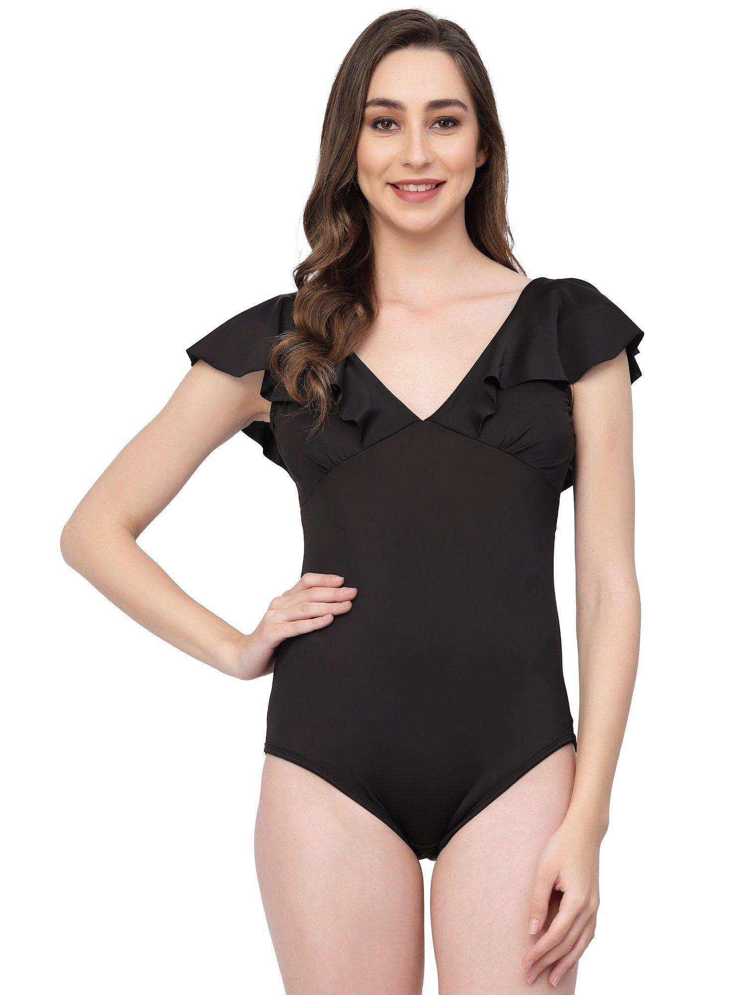 padded black frill swimwear