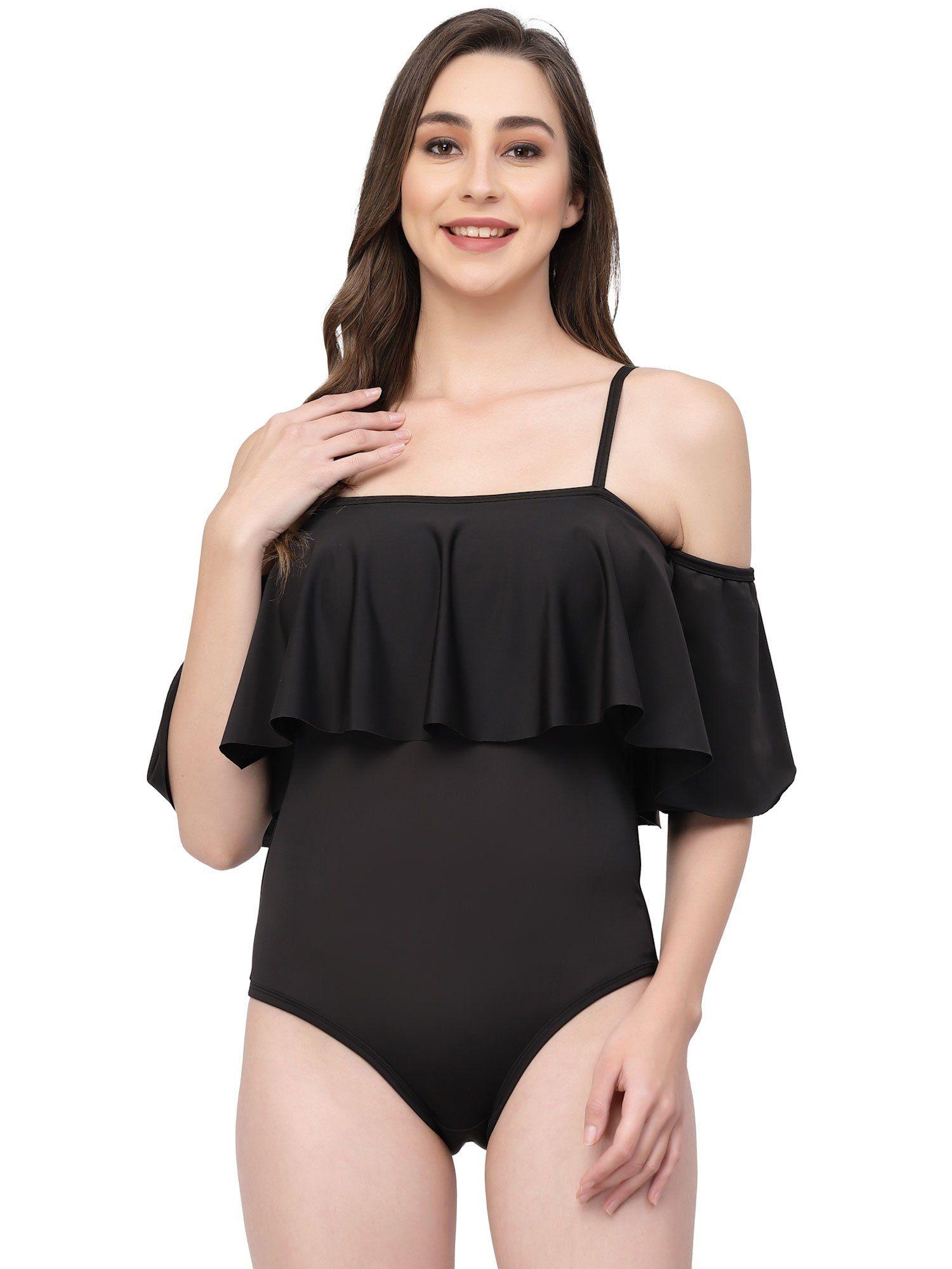 padded black frill swimwear