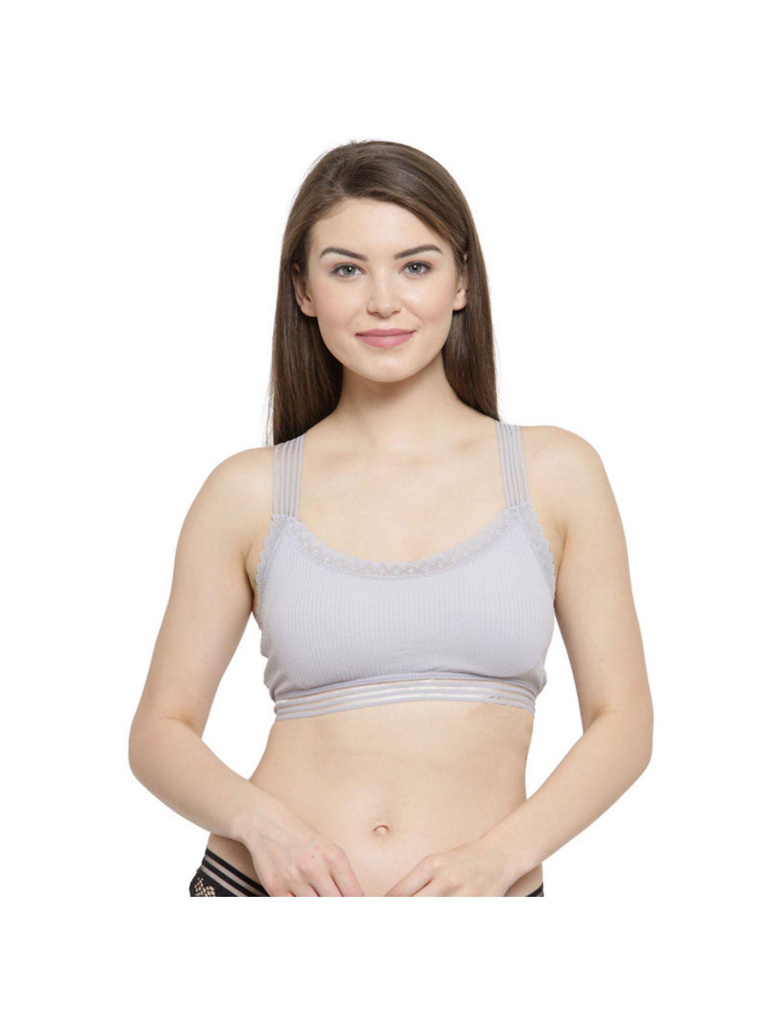 padded bralette cum sports bra - grey