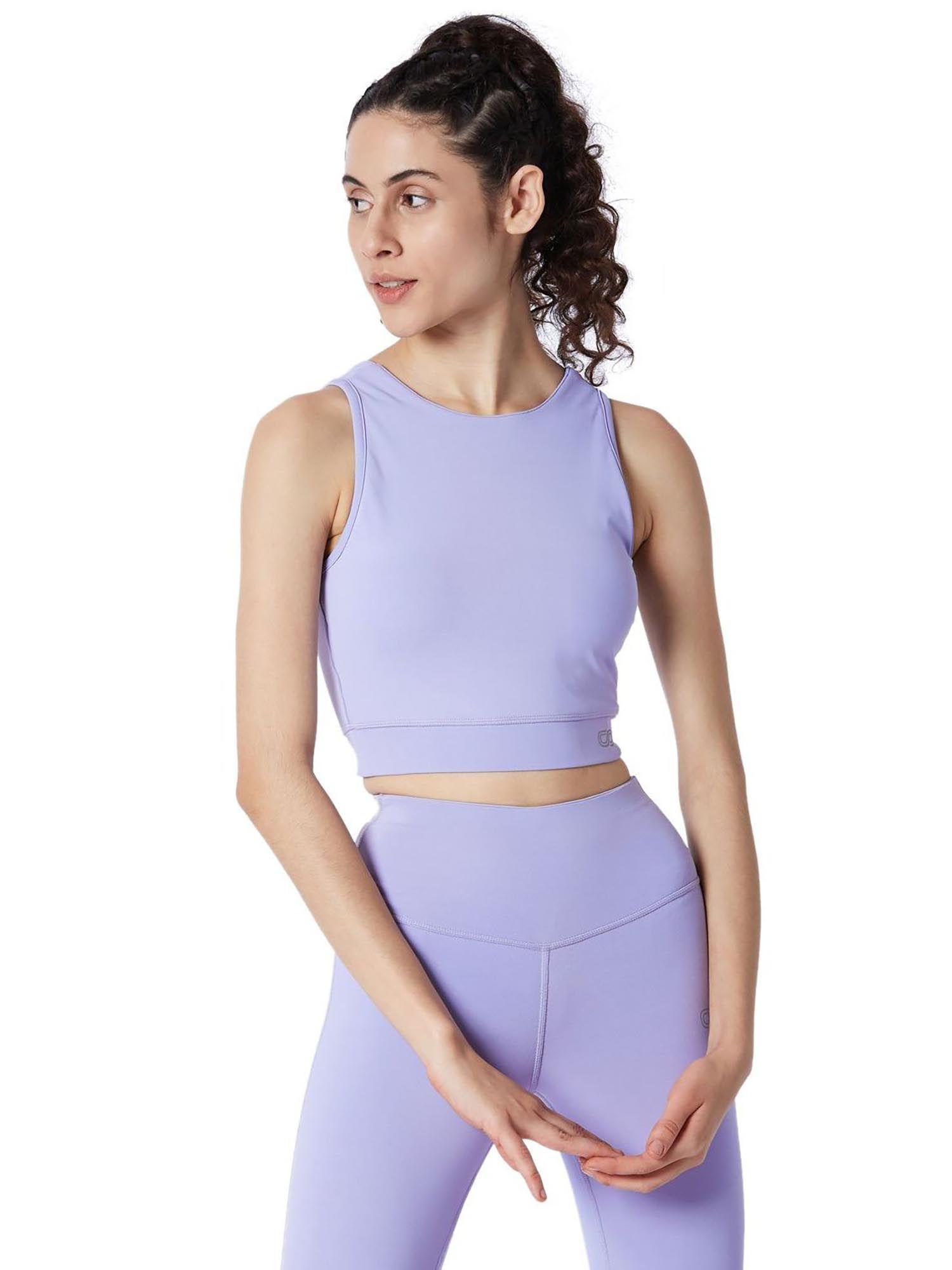 padded cross back crop top in lavender