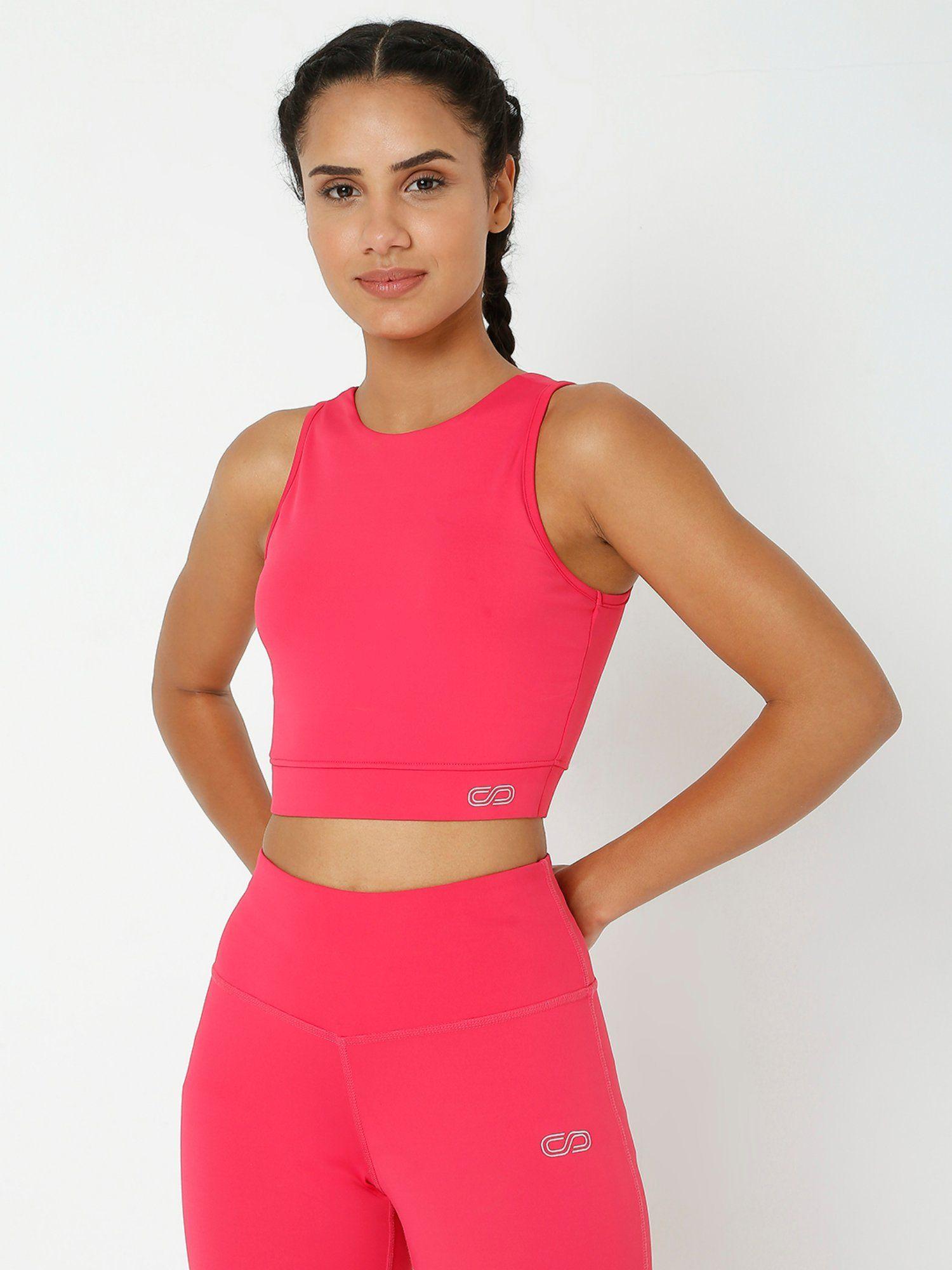 padded cross back crop top in pink