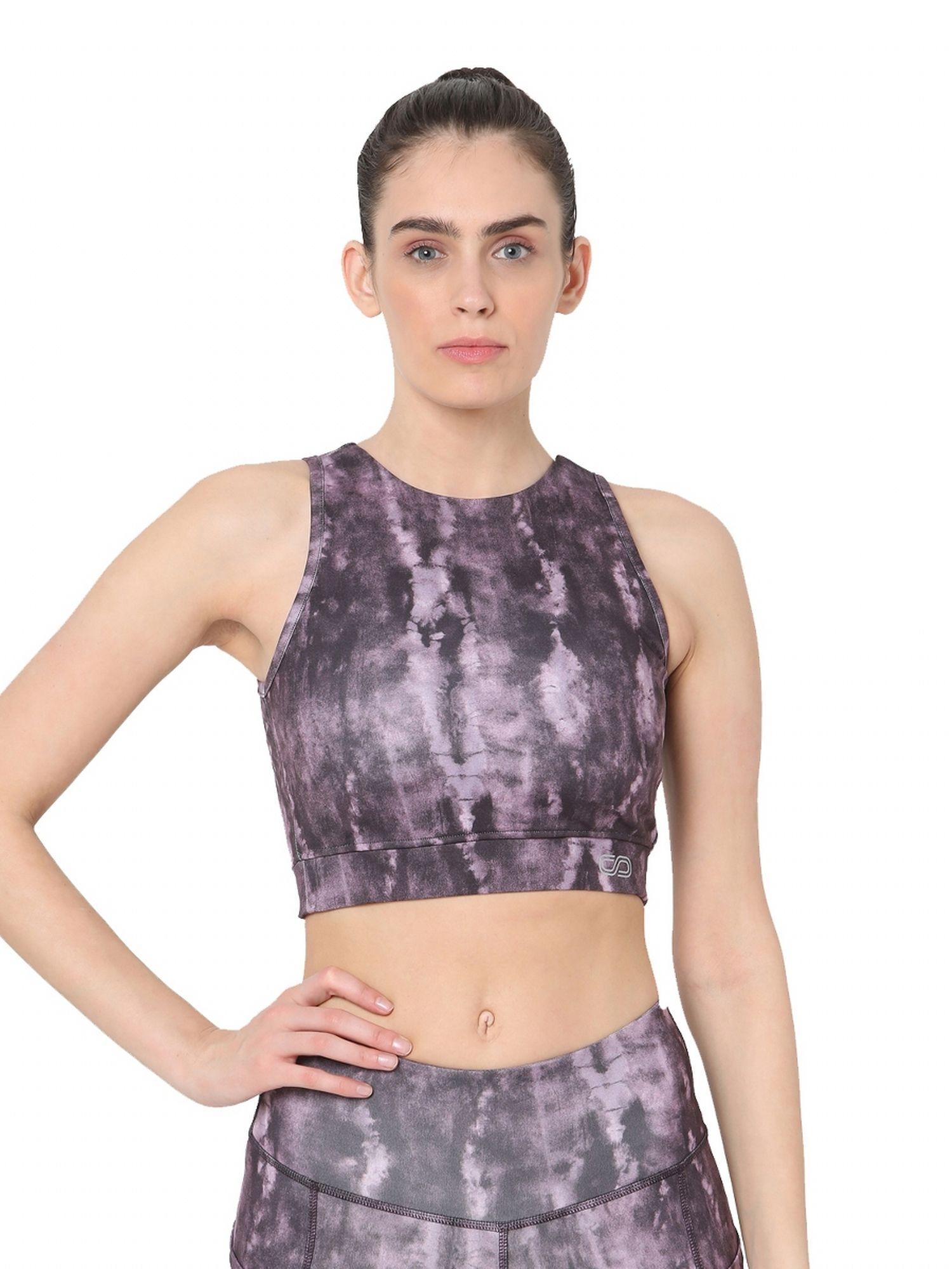 padded cross back tie dye crop top - purple