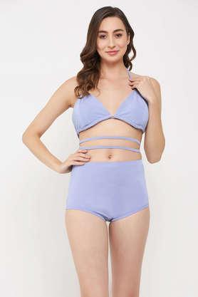 padded halter neck bikini top & high waist bikini bottoms in lilac - purple