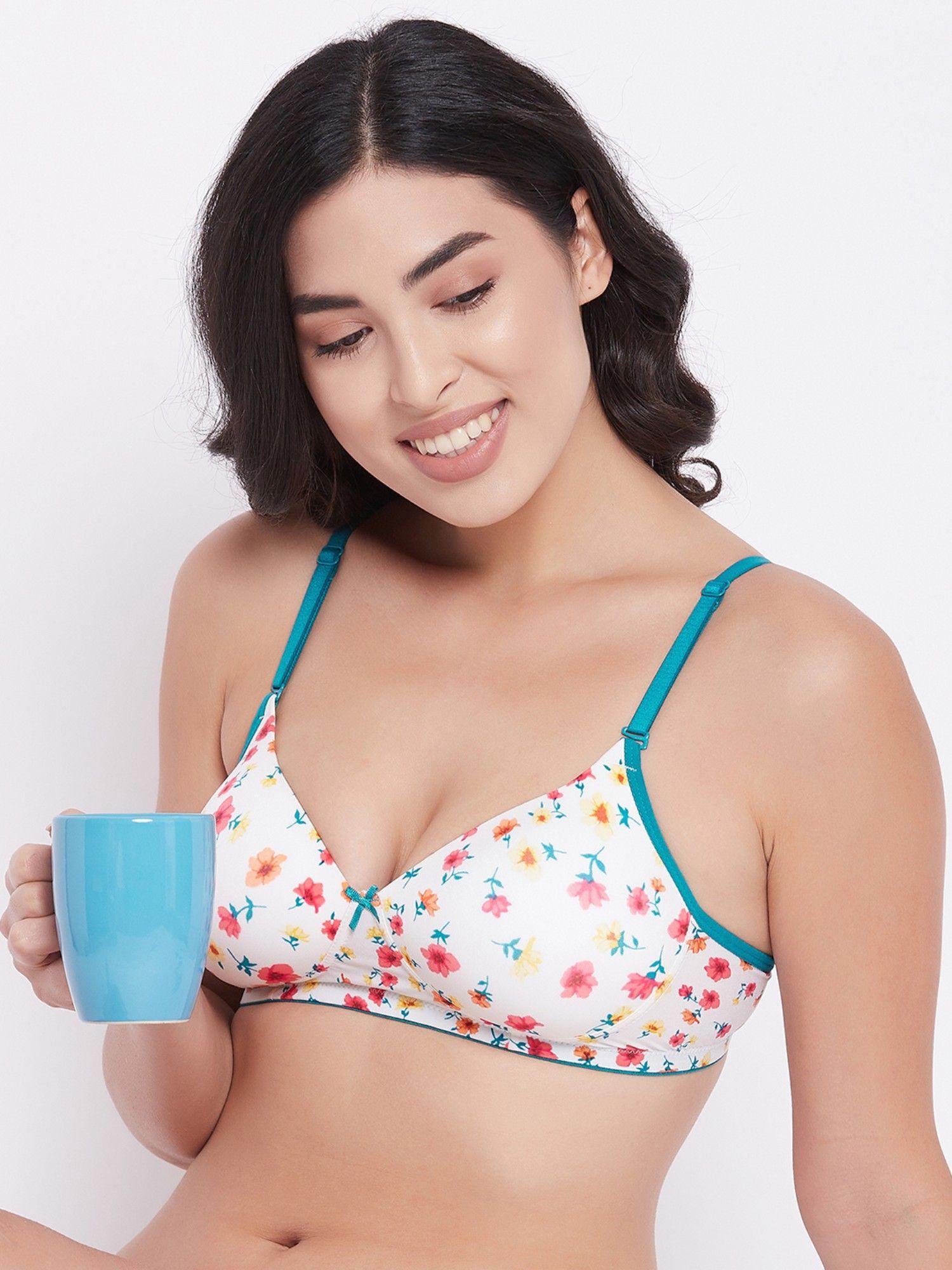 padded non-wired full cup floral print multiway t-shirt bra in white