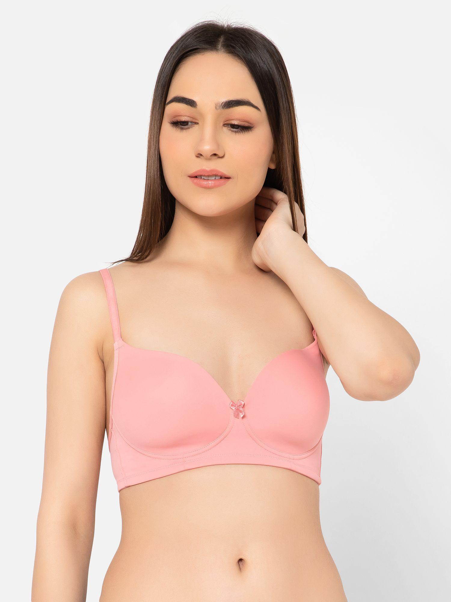 padded non-wired full cup multiway t-shirt bra in baby pink