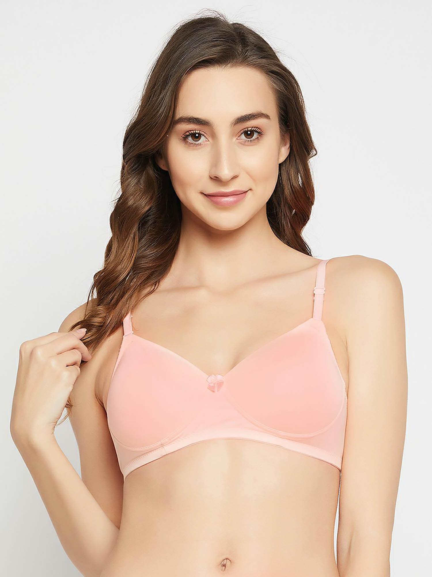 padded non-wired full cup multiway t-shirt bra in peach colour