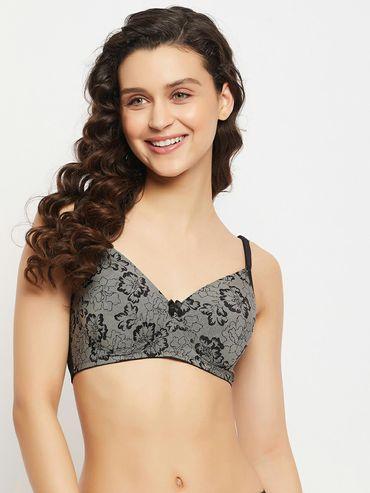 padded non-wired full cup self printed multiway bra in black