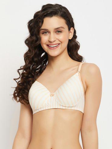 padded non-wired full cup striped multiway t-shirt bra in peach colour