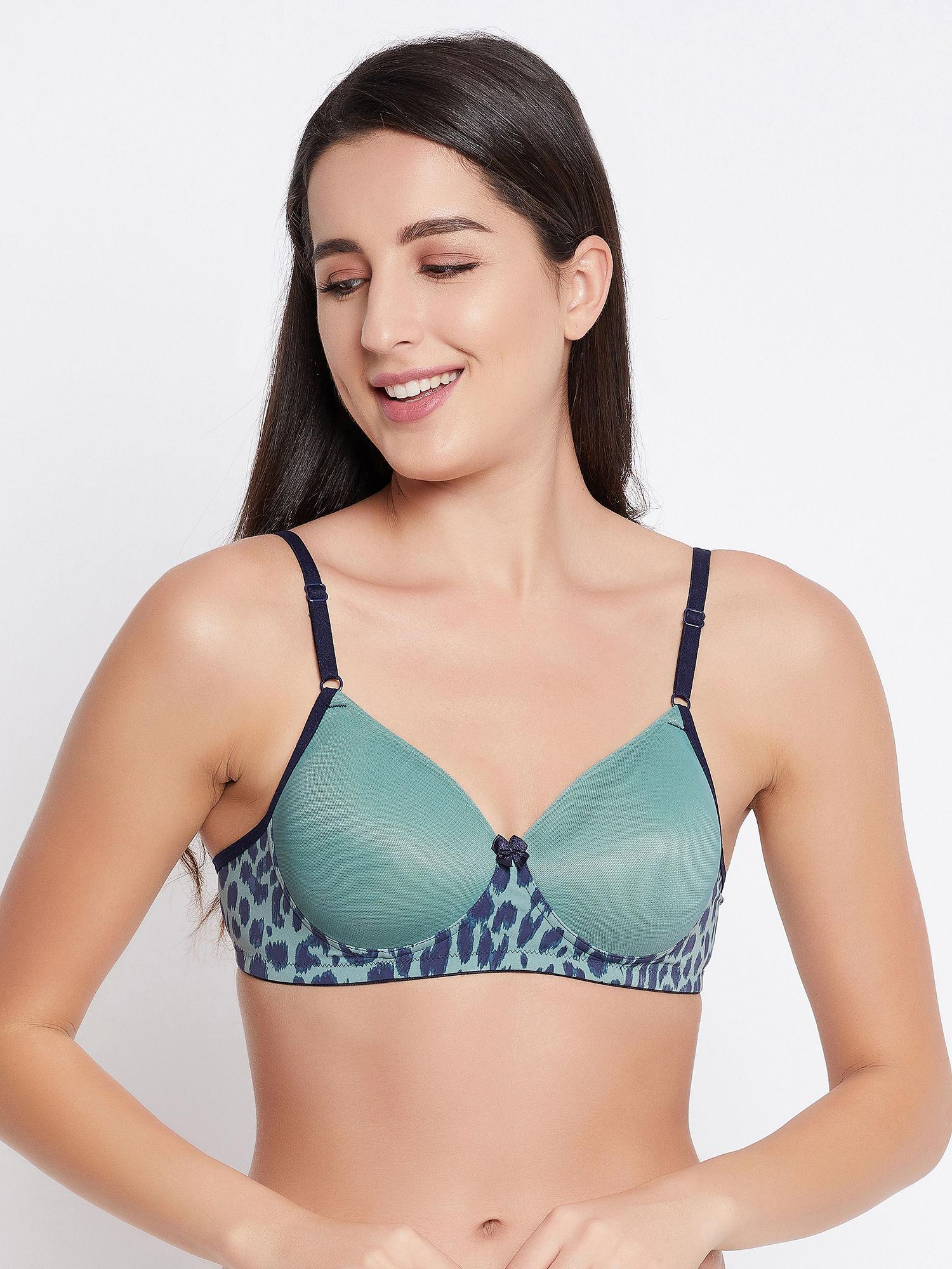 padded non-wired full cup t-shirt bra - green