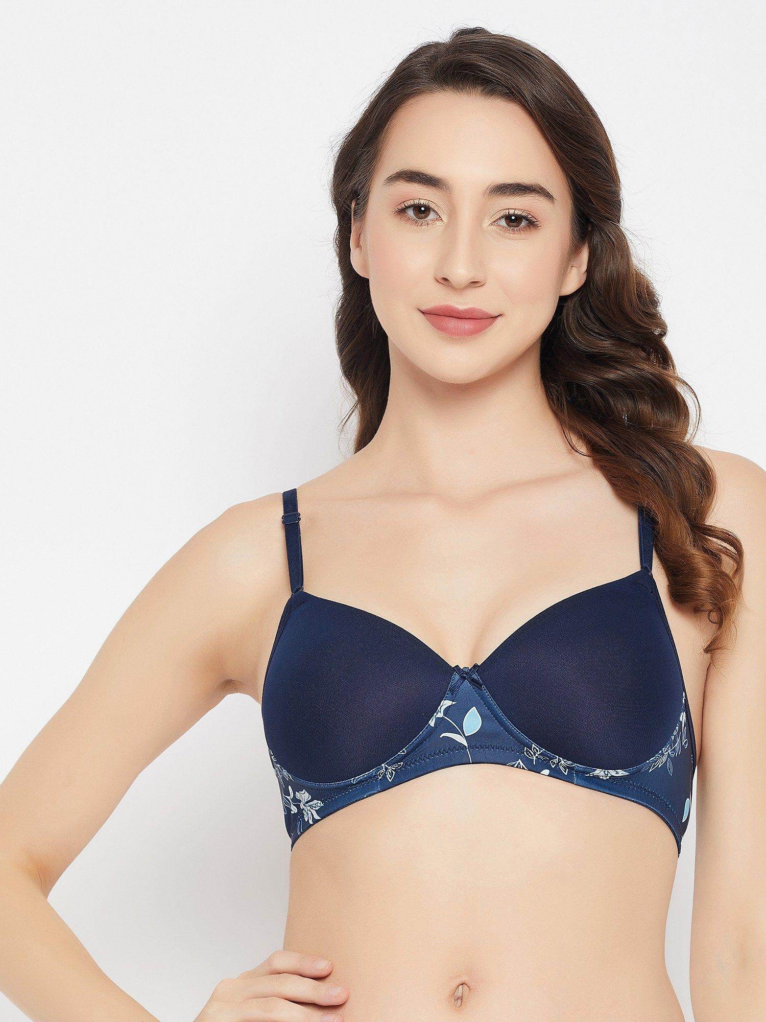 padded non-wired full cup t-shirt bra in navy