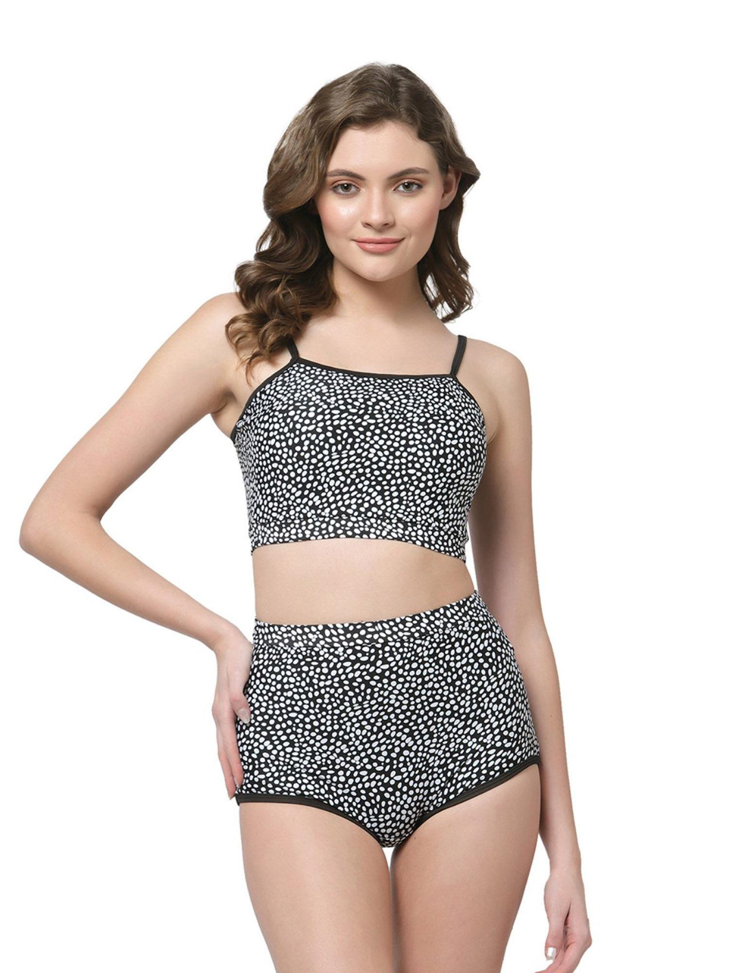 padded printed black & white two piece tankini/swimwear/beachwear