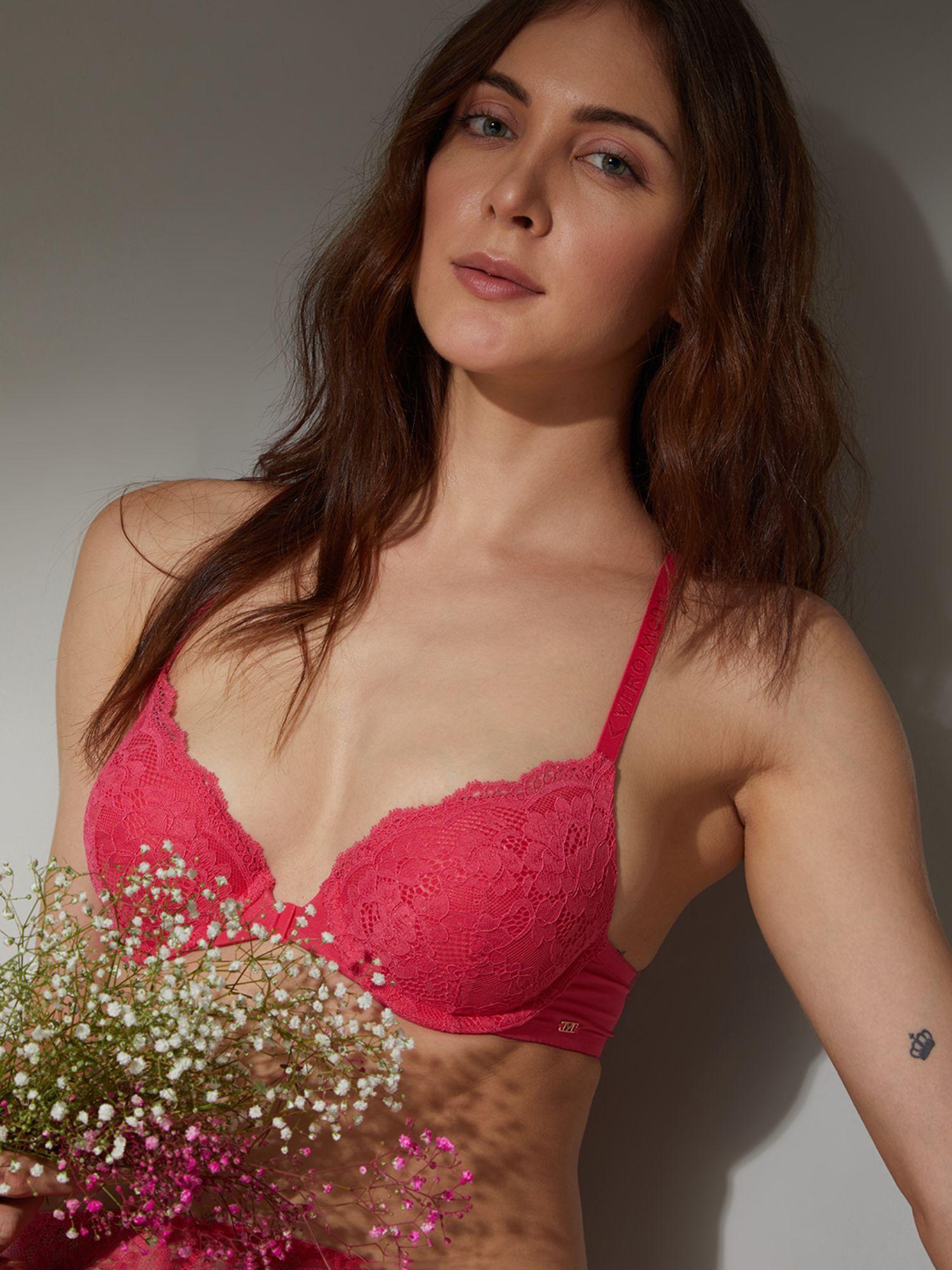 padded semi coverage push-up bra - pink