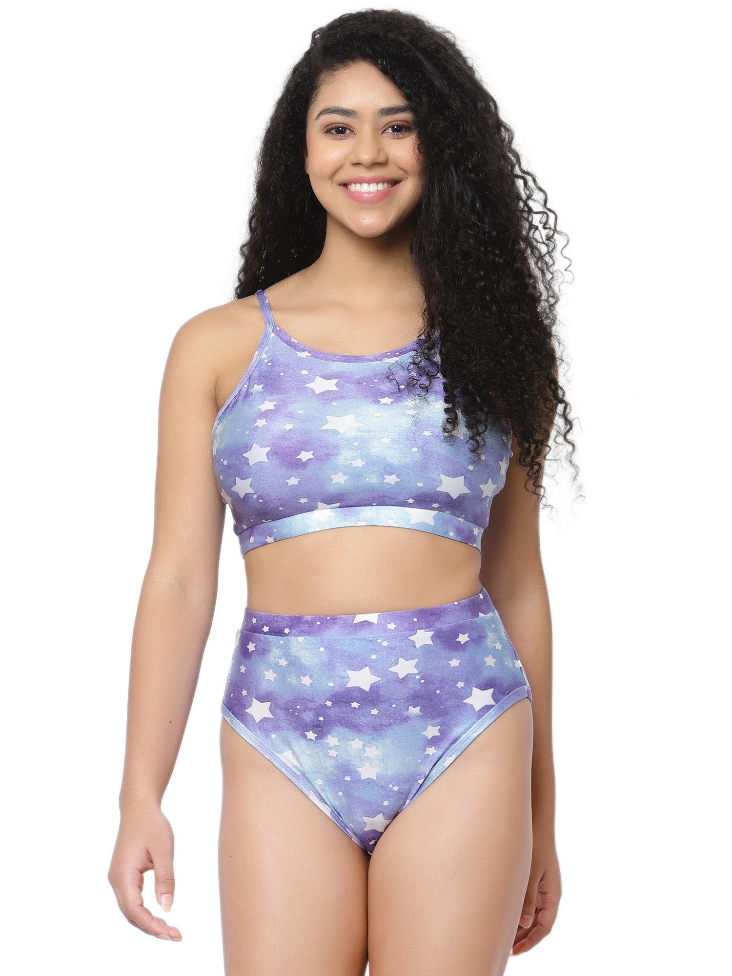 padded star printed blue bikini (set of 2)