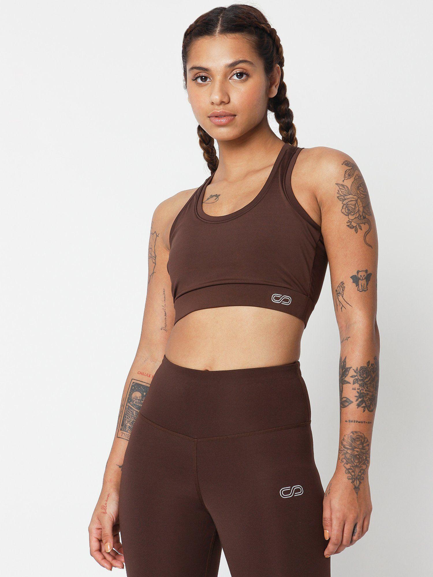 padded t back sports top in brown