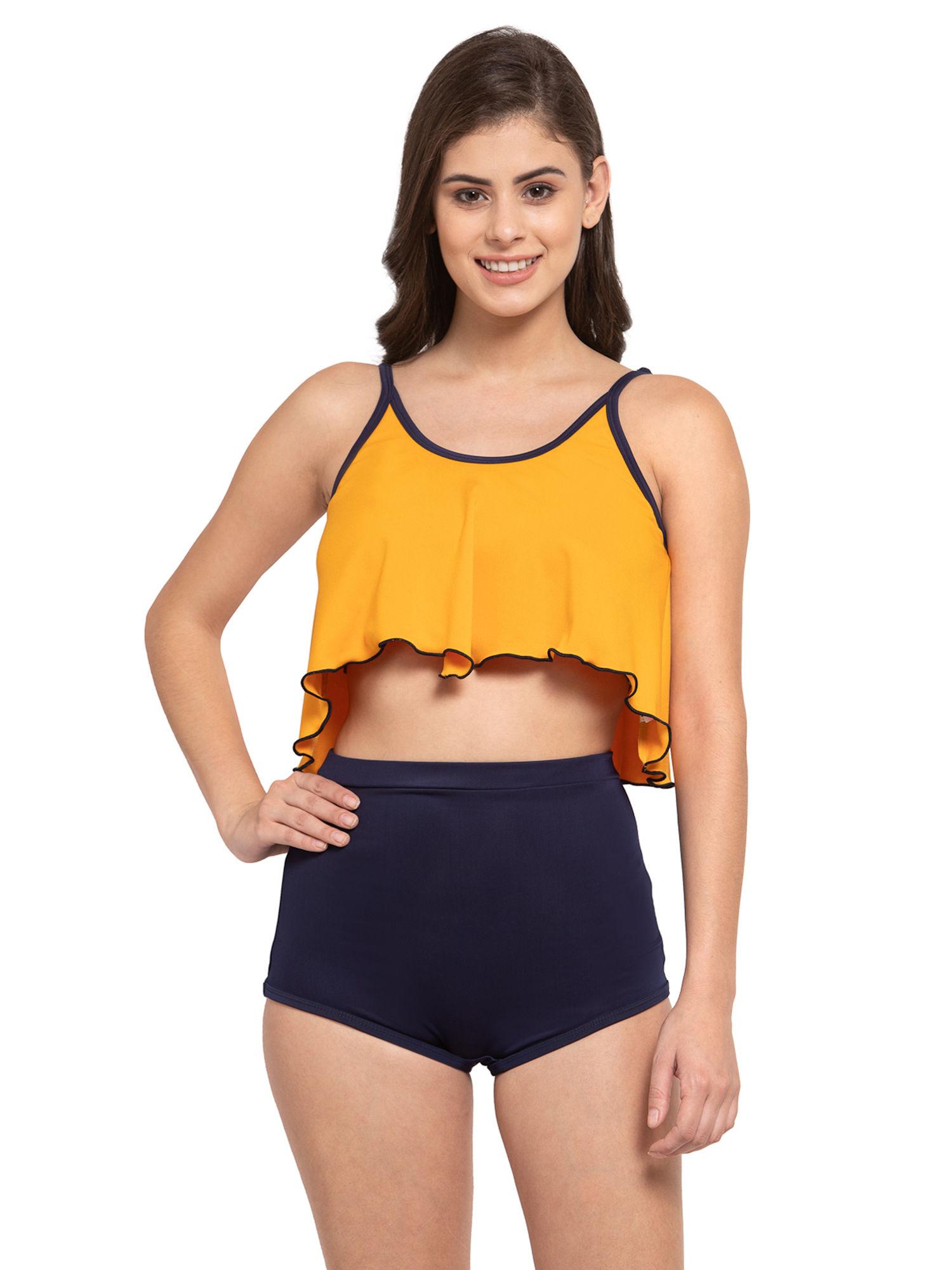 padded two piece tankini swimwear yellow