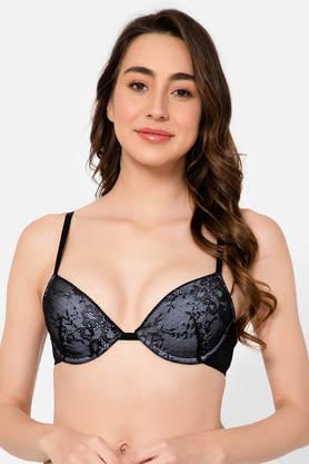 padded underwired demi cup bra in black - lace - black