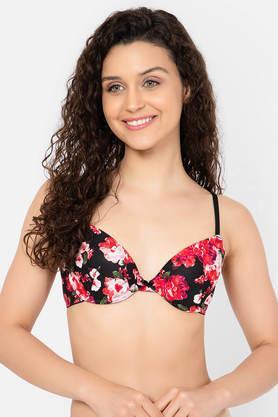 padded underwired demi cup floral print bra in black - black