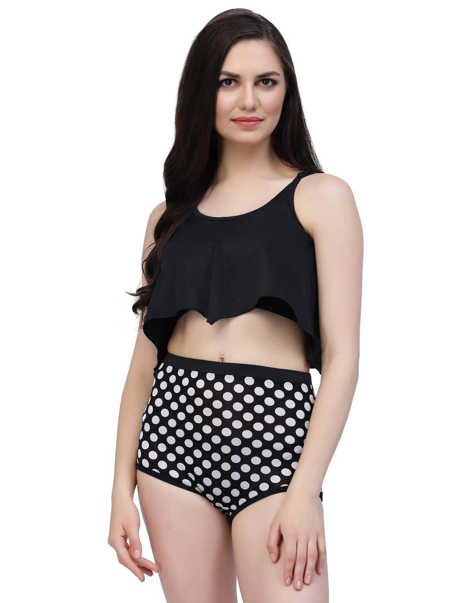 padded white polka dot two piece tankini swimwear (set of 2)