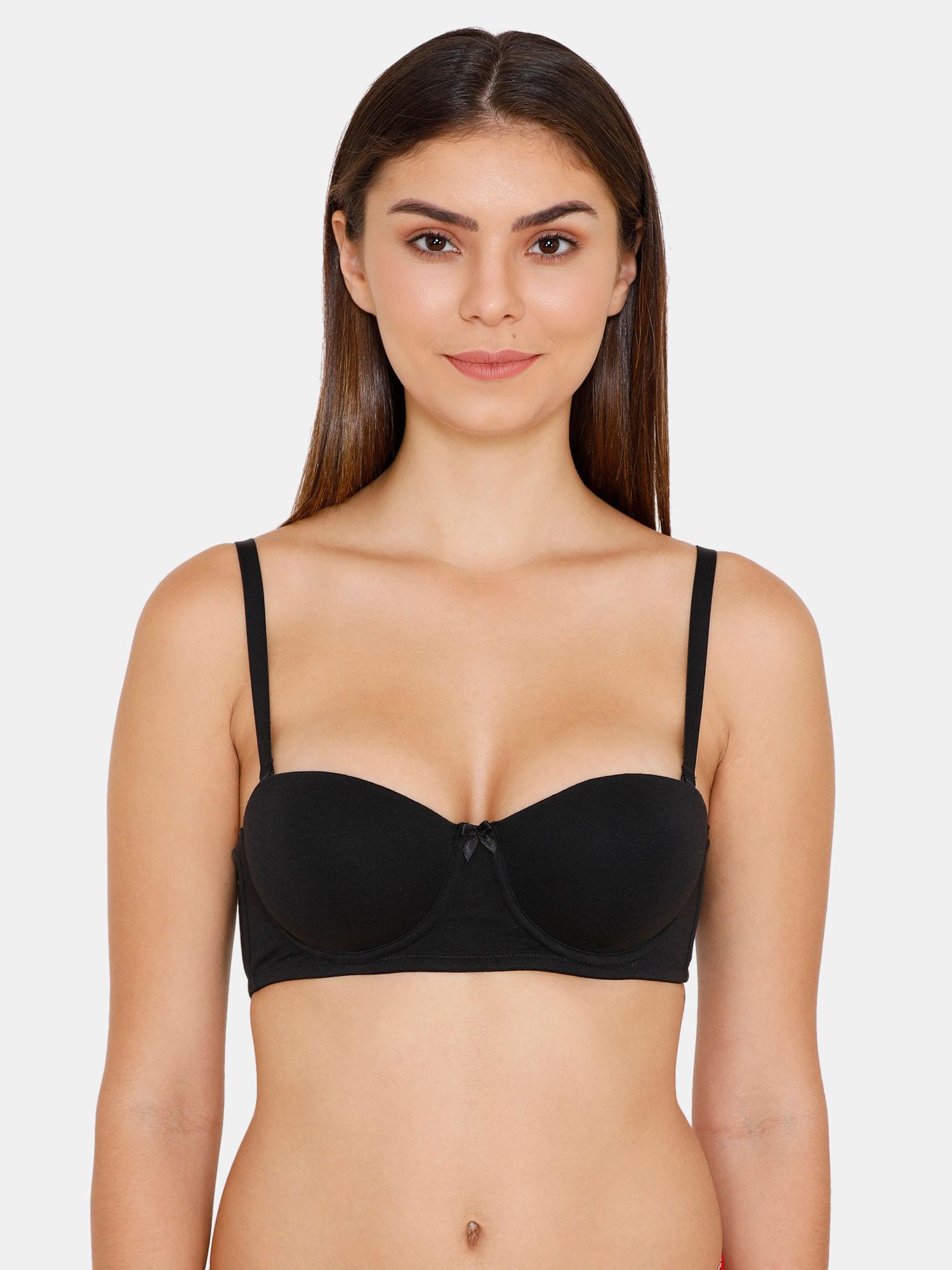 padded wired 3/4th coverage strapless bra - black