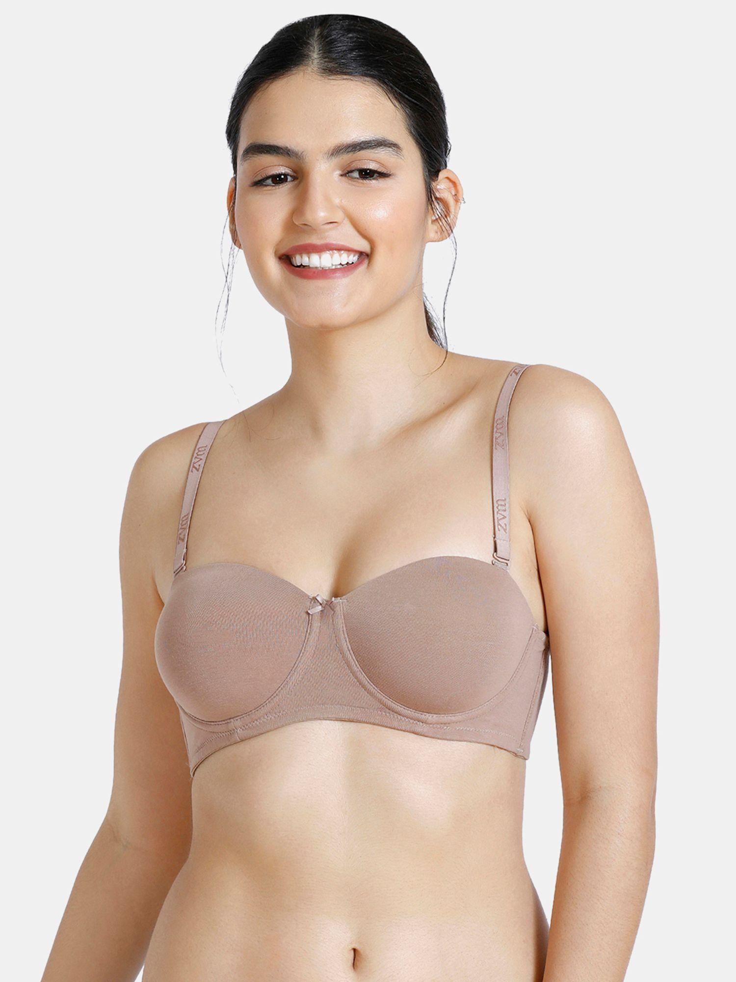 padded wired 3-4th coverage strapless bra - buff brown