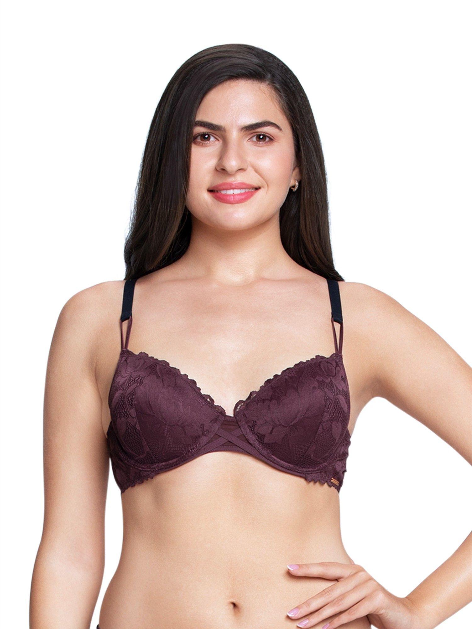 padded wired full coverage lace bra - purple