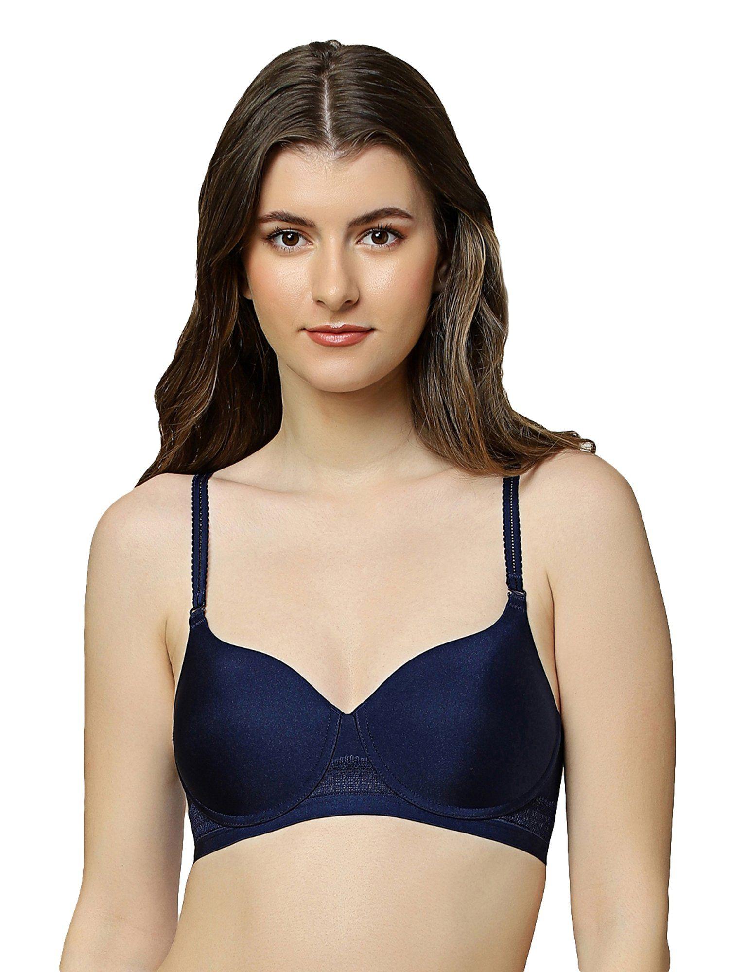 padded wireless seamless silhoutte t-shirt bra - navy blue