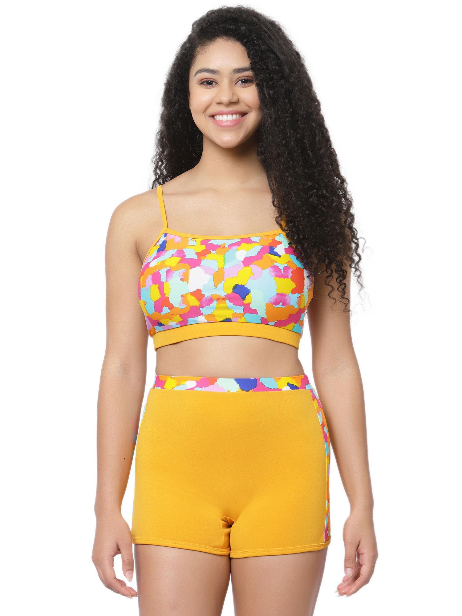 padded yellow printed swimwear (set of 2)