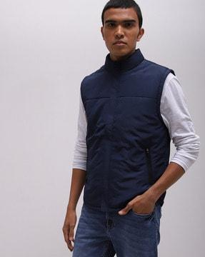 padded zip-front gillet with zipper pockets