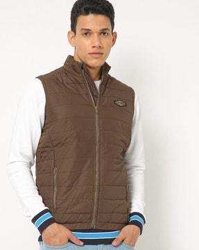 padded zip-front jacket with insert pockets