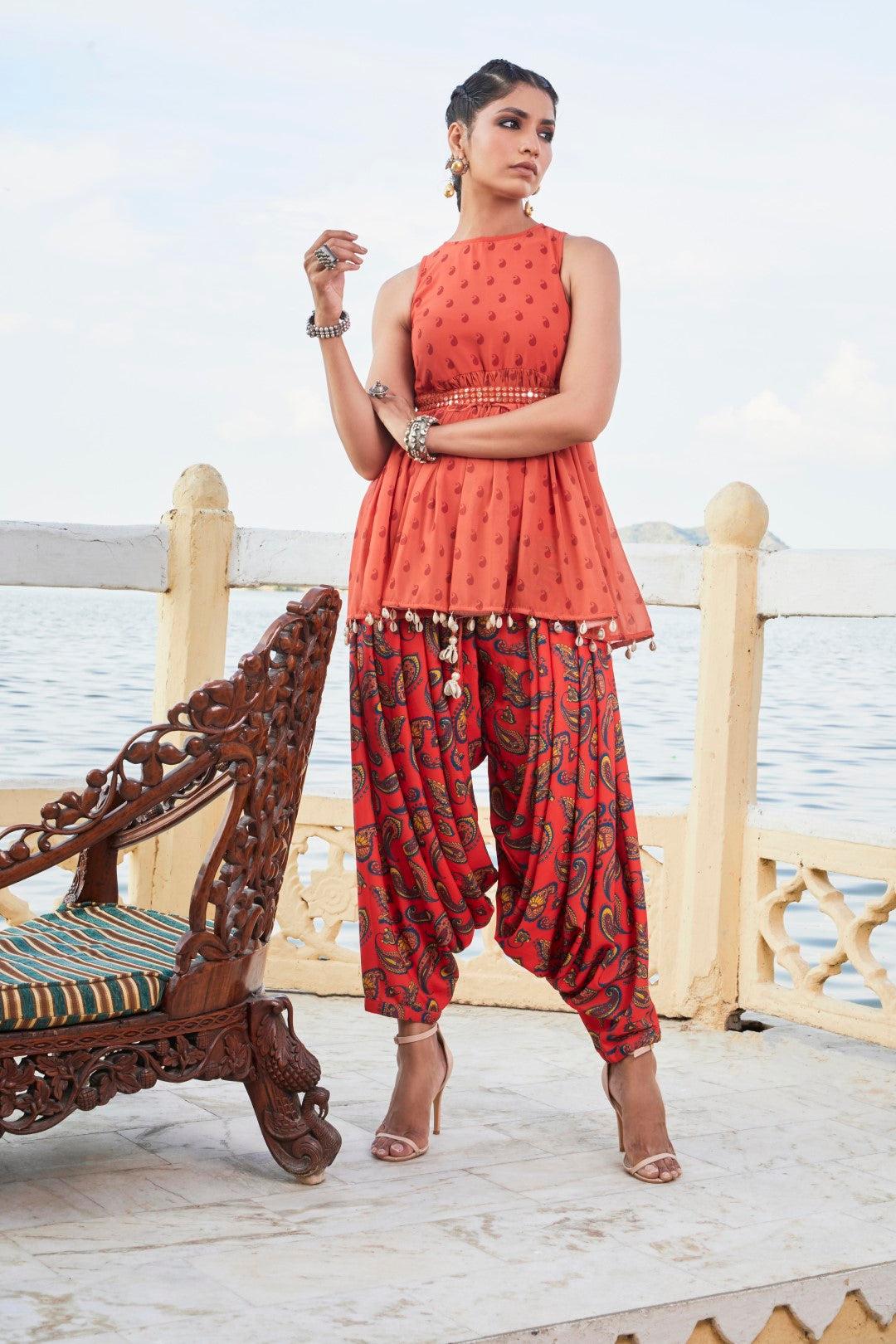 paheli top & dhoti with embroidered belt